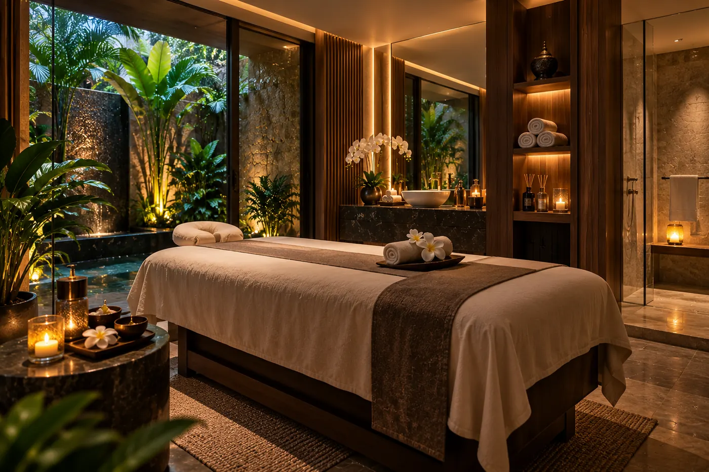 Private massage room at Green Mubazzarah Spa, Al Ain